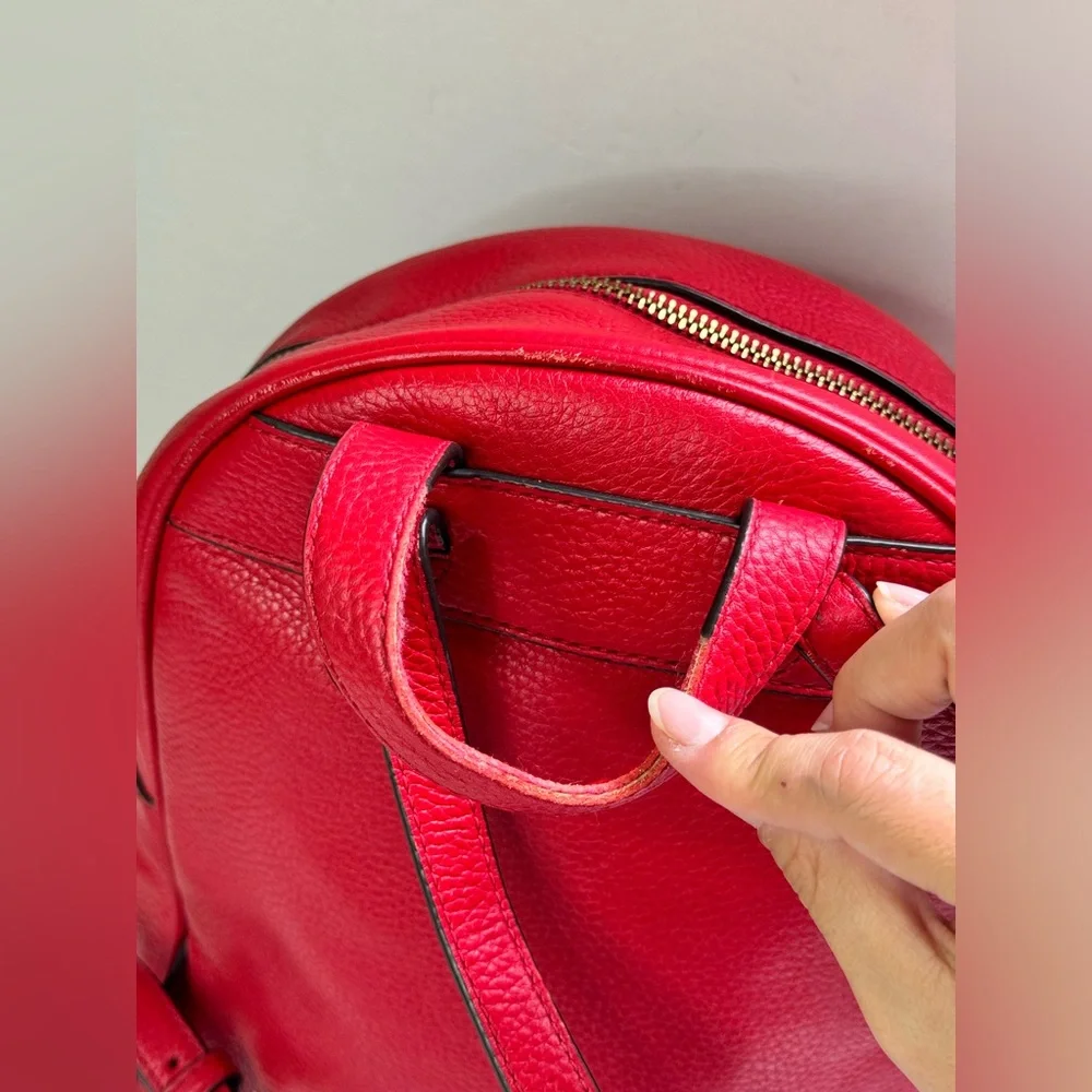 Michael Kors Backpack Abbey Medium Bag Red Pebbled Leather